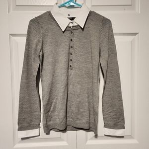 Caroll - Grey Marino Wool Sweater w/ Removable Collar - med